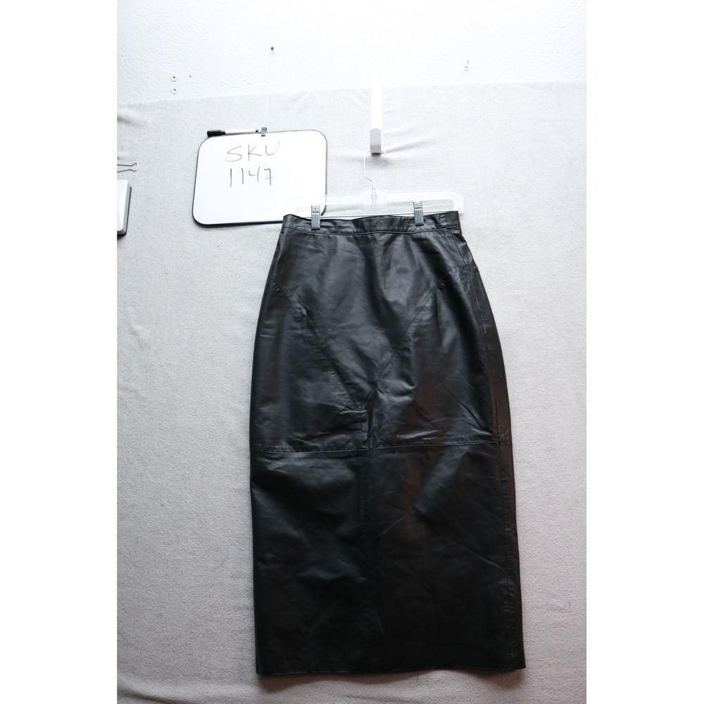 Unbranded Leather Maxi Skirt Womens Size S Black Straight Long Paneled Slit